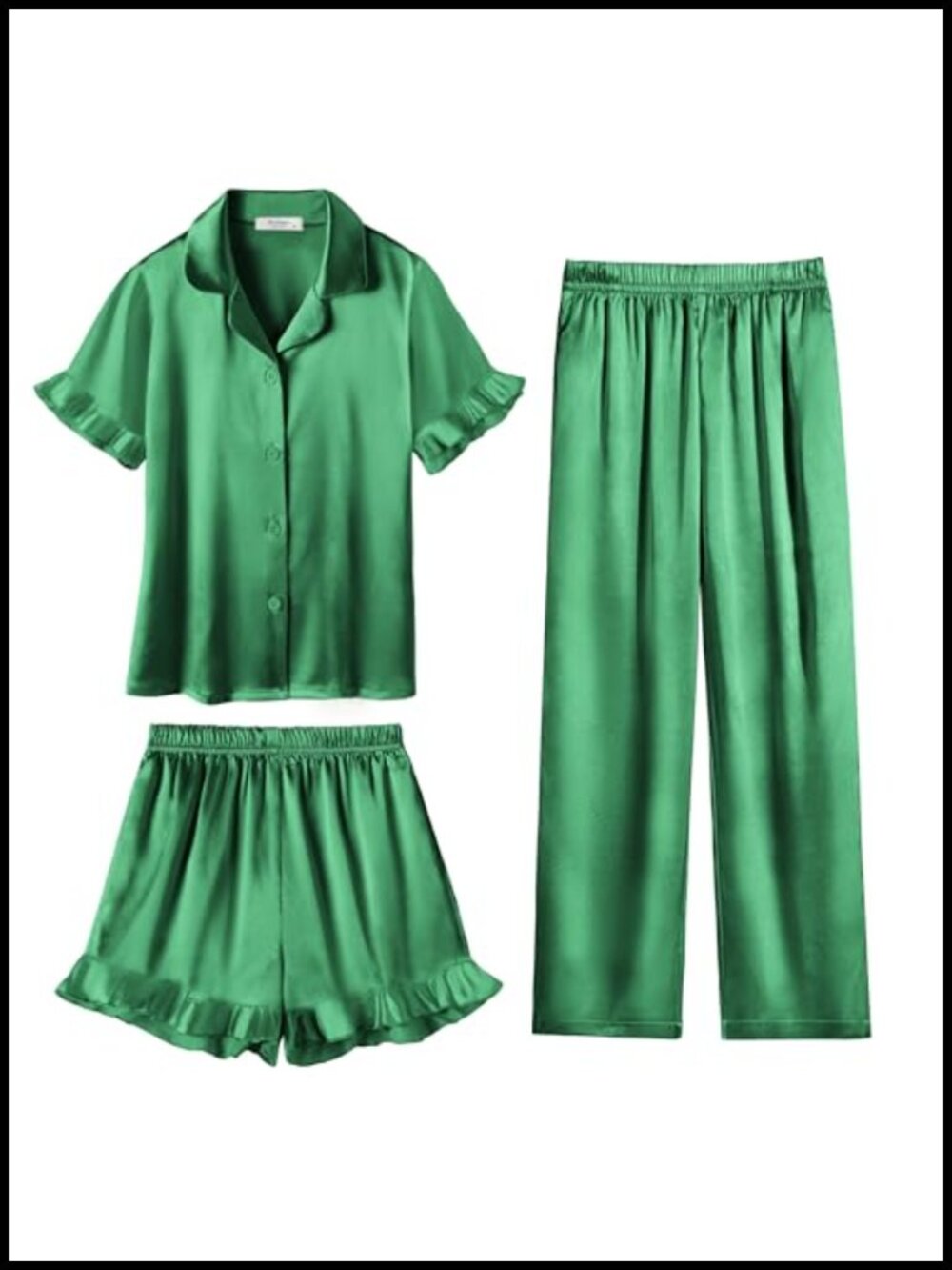 Girls 3 Piece Satin Pajama Set Short Sleeve Button Down Sleepwear